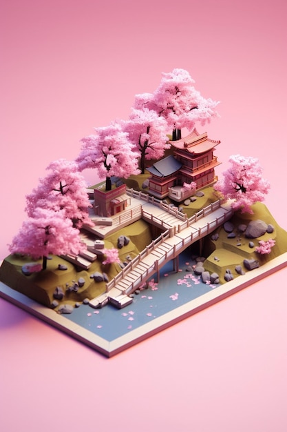 cherry blossom minimalist diorama