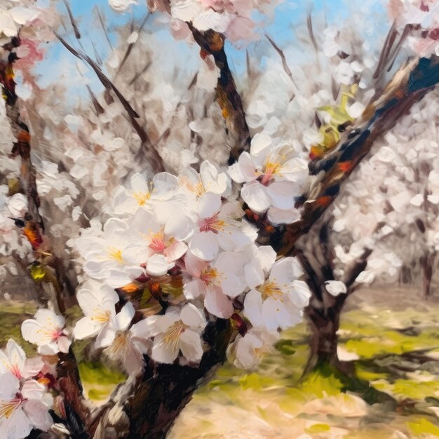 Photo cherry blossom oil painting