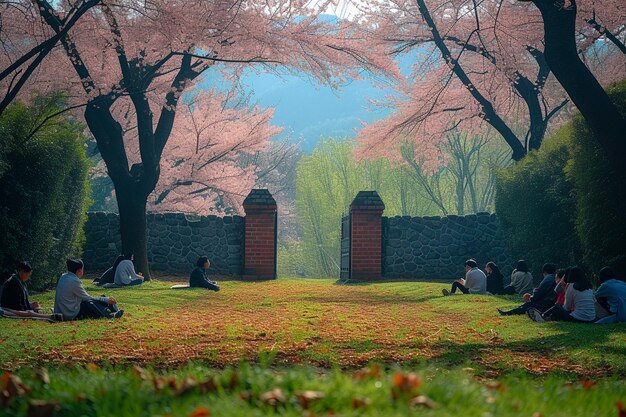 Cherry Blossom Park onder heldere lucht