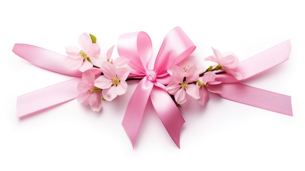 Cherry Blossom Pink bow and ribbon isolated Birthday or Christmas banner