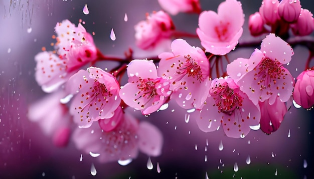 cherry blossom in rain