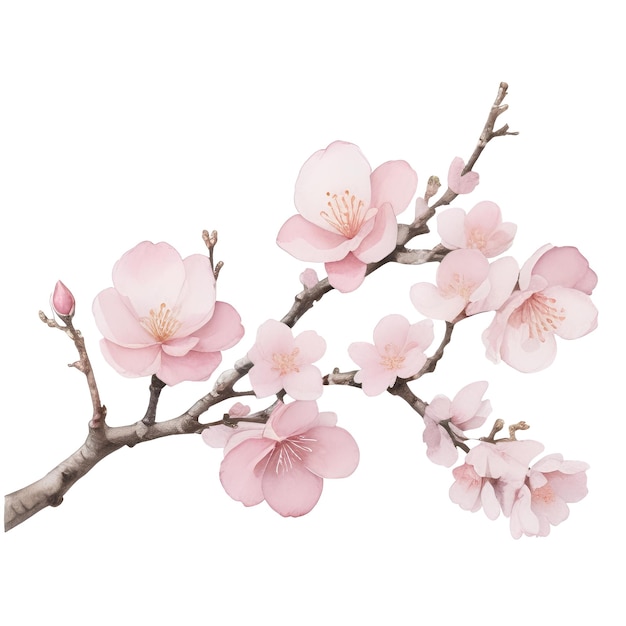 Цветы вишни или ветви сакуры, изолированные на белом фоне Весенние цветы Акварель иллюстрация