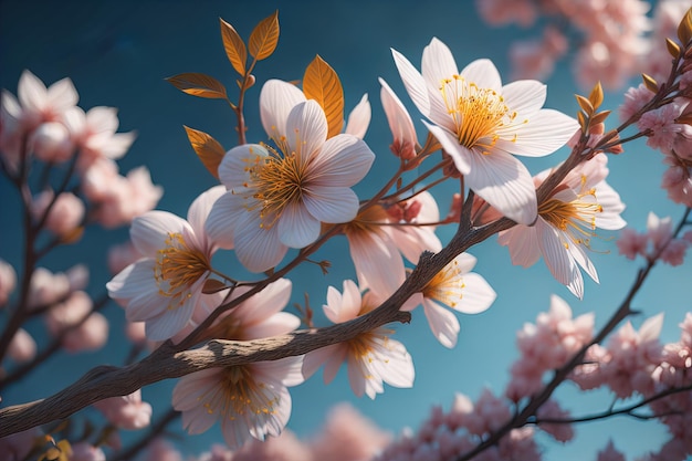 cherry blossom sakura flower on blue sky background ai generative