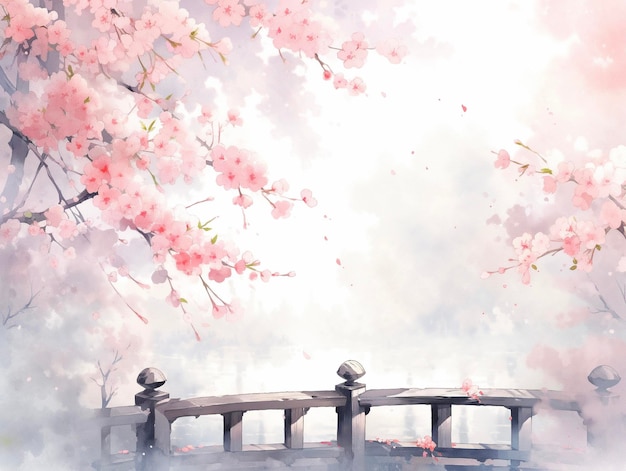 桜の花 サキュラの春の背景 デジタル水彩画