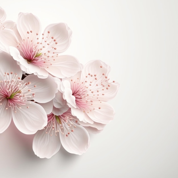 Cherry blossom or sakura tree branch on white copy space background