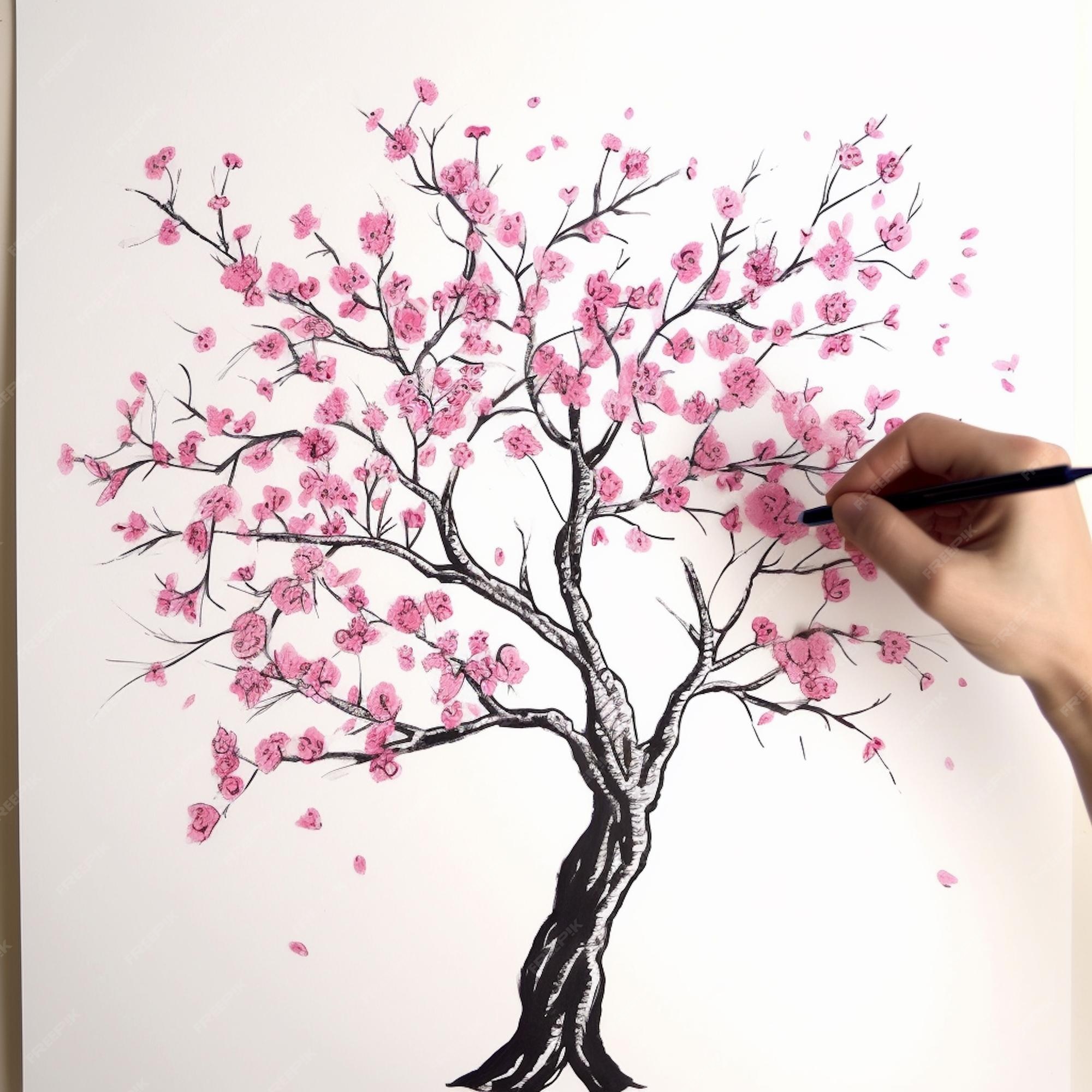 How To Draw A Cherry Blossom Tree In Pencil