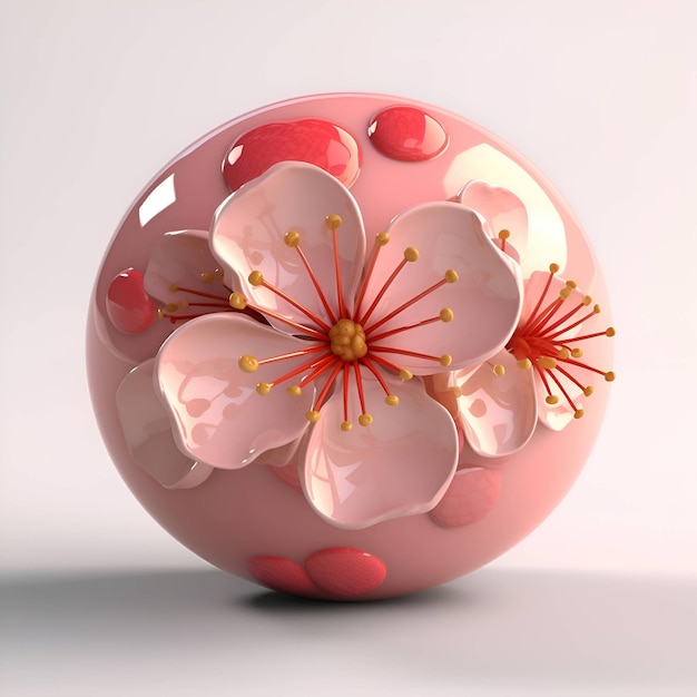 Cherry blossom in the shape of a ball 3D rendering