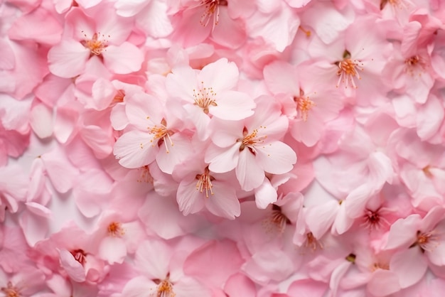 Cherry Blossom Top View with Petals Cherry Blossom Backdrop Created with Generative AI Tools