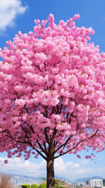 青い空に照らされた桜の花