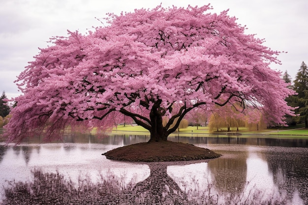 Foto albero di ciliegio in piena fioritura