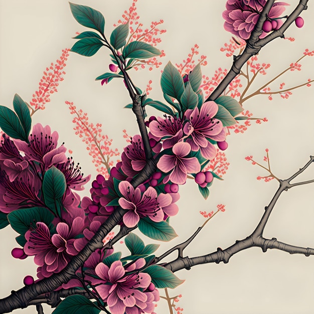 벚꽃 나무 손으로 그린 그림