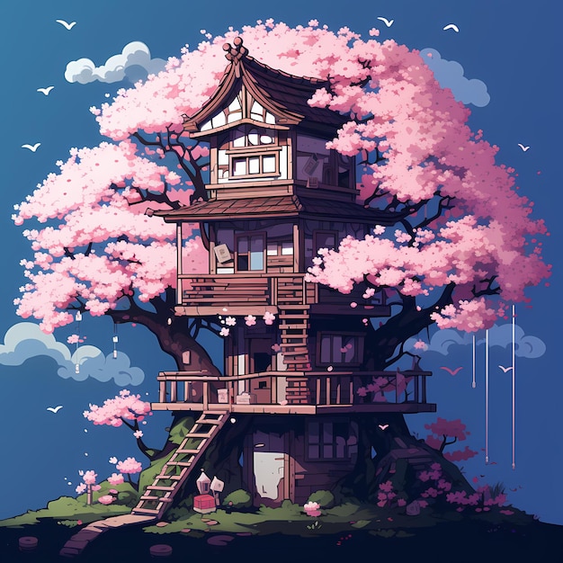 Photo cherry blossom tree house