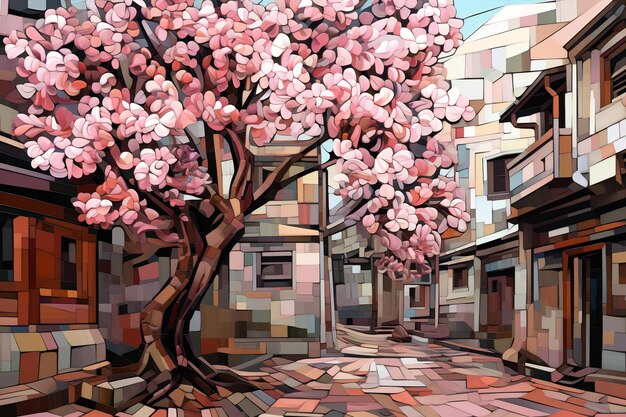 Cherry blossom tree in the old town