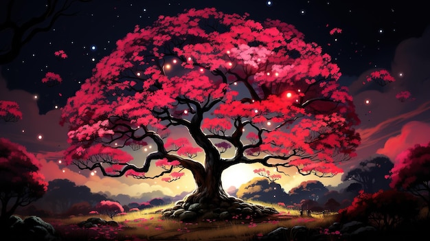 cherry blossom tree with lights on top of it