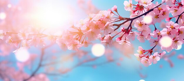 cherry blossom trees on blue sky background