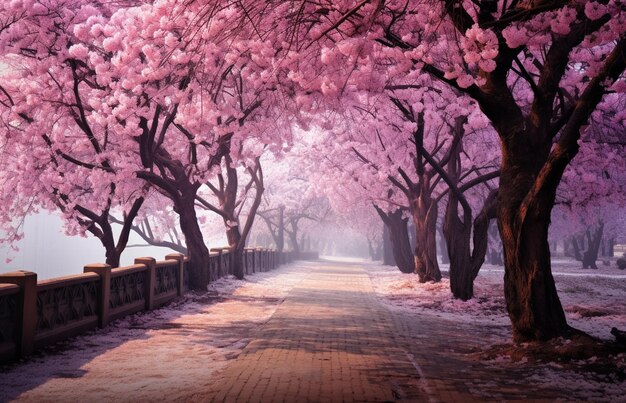 Foto alberi di ciliegio in fiore nel parco primavera stile vintage