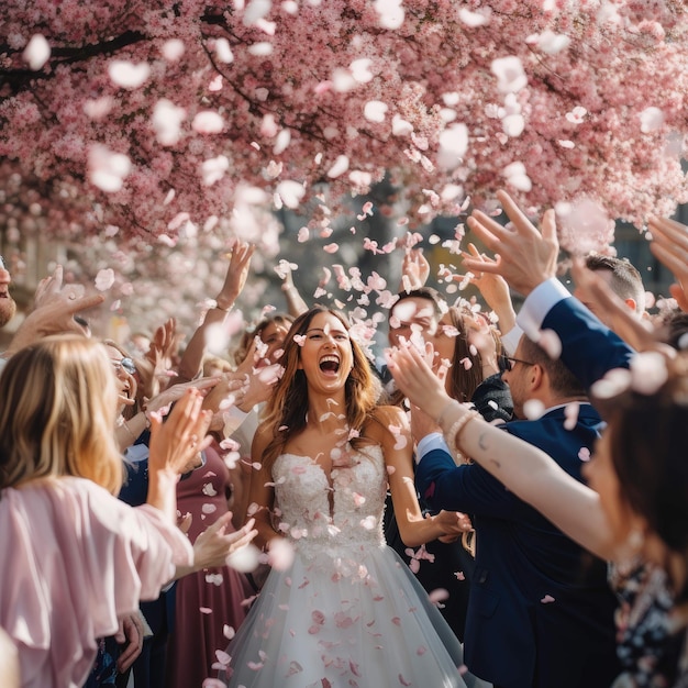 桜の花の結婚式を祝う