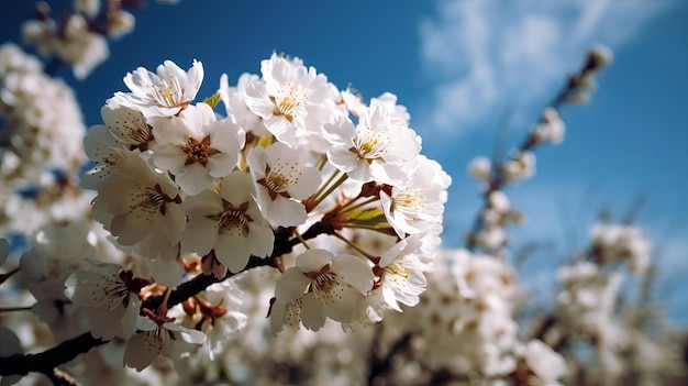 AIが生成した青空を背景に咲く桜