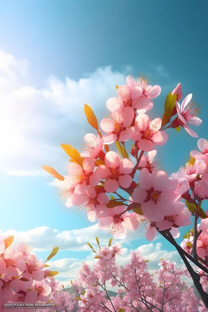 Cherry blossoms on a blue sky background