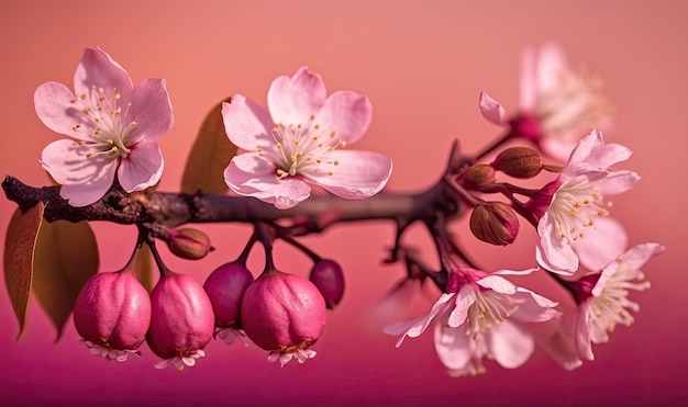 Cherry Blossoms on Blurred Pink Background Spring Theme