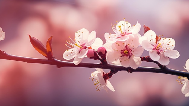 チェリーの花の枝が柔らかく焦点を当てています