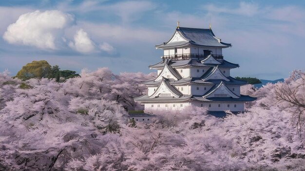 Cherry blossoms and castle in himeji japan