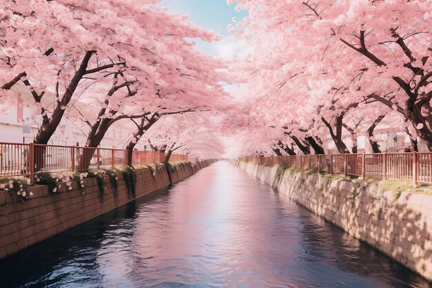 Photo cherry blossoms in full bloom in nakameguro