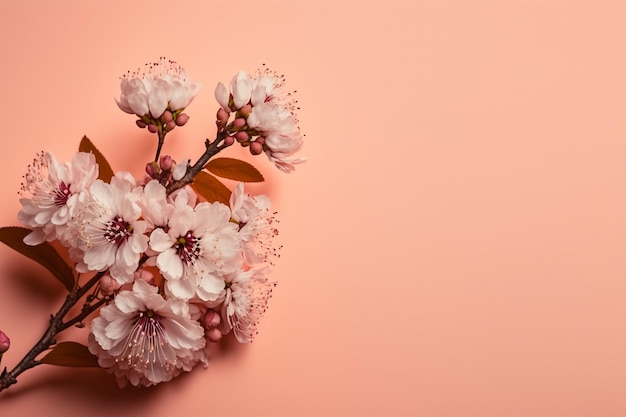 cherry blossoms in full bloom on a pink background copy space