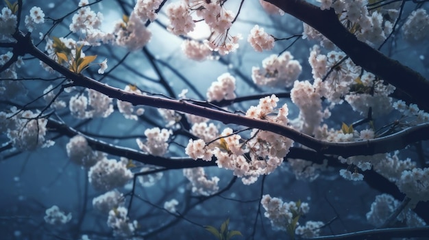 밤에 꽃이 피는 체리