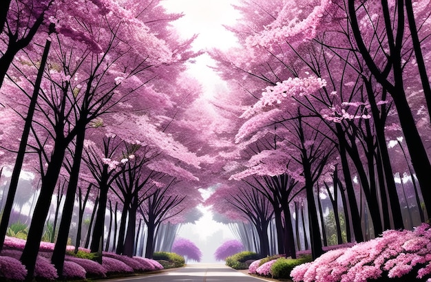 Foto fiori di ciliegio fiori rosa alberi di primavera fantasy illustrazione pittura