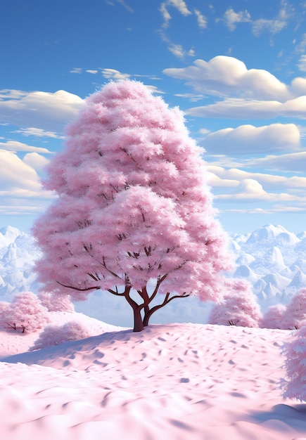 Cherry blossoms in the snowy mountains