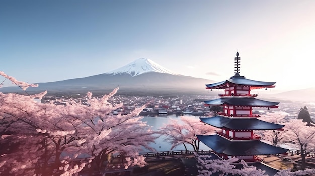 cherry blossoms in spring chureito pagoda