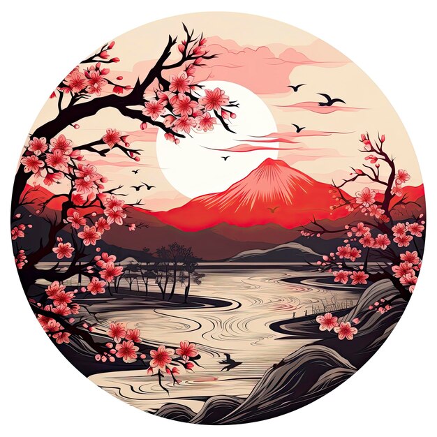 Photo cherry blossoms in the sunset background japanese tattoo style
