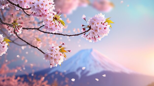 Cherry Blossoms tak met Mountain Fuji Generative Ai