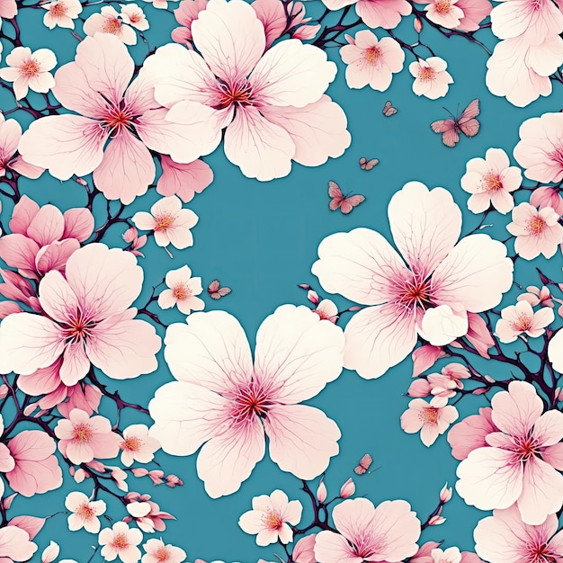 cherry blossoms watercolor Seamless pattern flat background