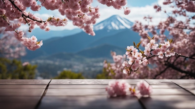 山を背景にした桜