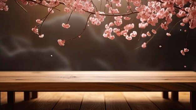 Cherry blossoms on a wooden table