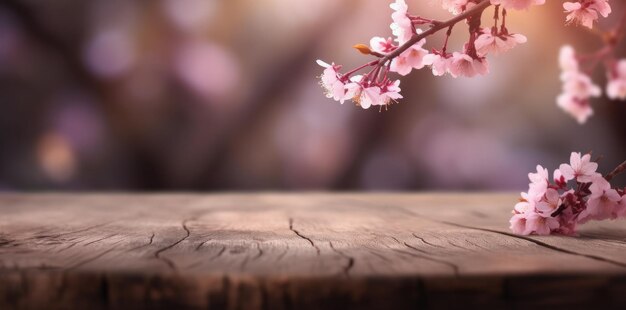 Cherry blossoms on a wooden table