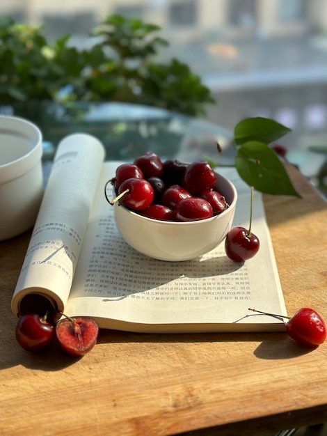 Photo cherry and book in the room