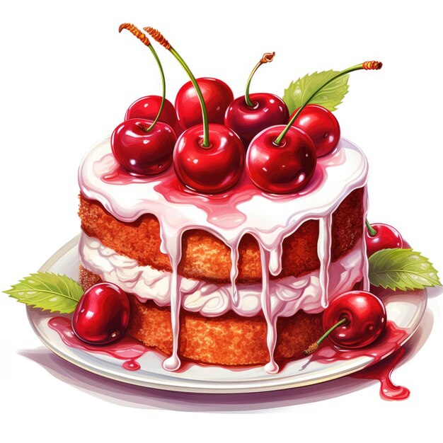 Cherry cake clipart isolated on white background