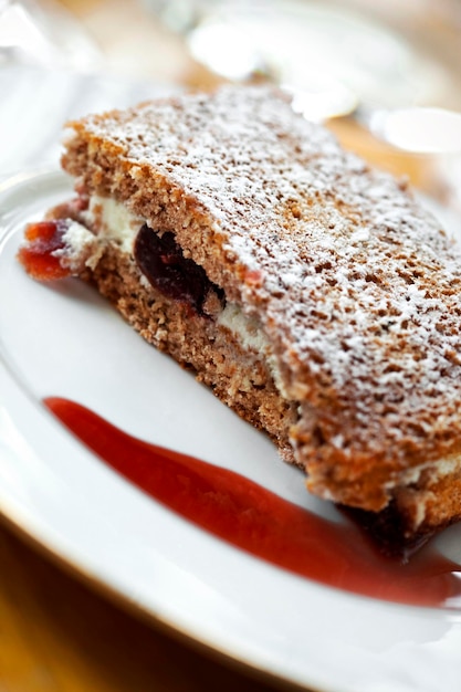 Cherry cake on a plate