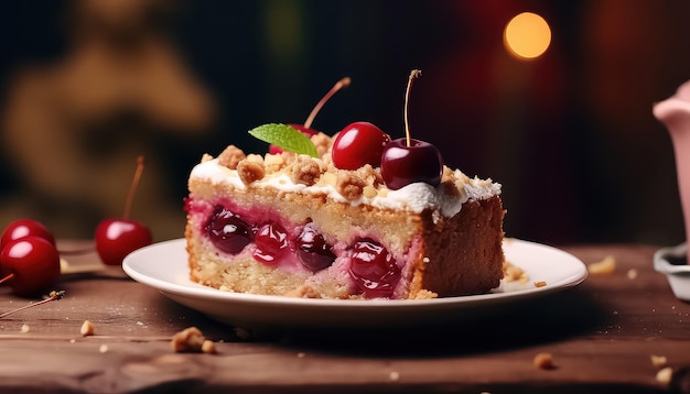 Cherry cake on a plate