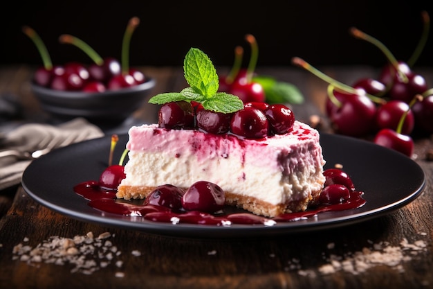 Cherry cheesecake in the plate