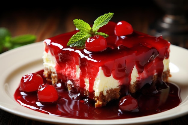 Cherry cheesecake in the plate