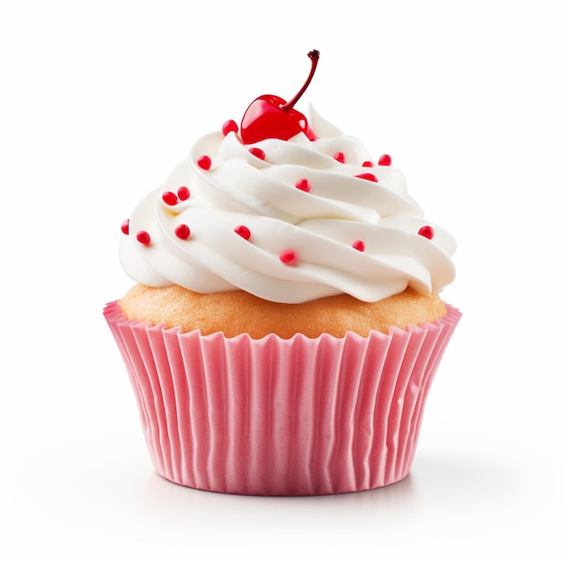 Cherry cupcake on isolated white background