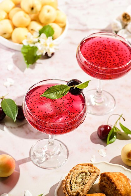 cherry drink with chia seeds