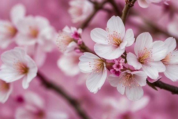 写真 柔らかい背景の桜 柔らかな明るいピンク色の色鮮やかな桜の花と空きスペース
