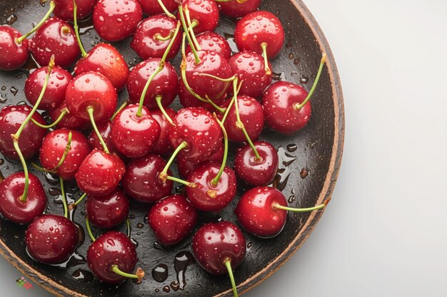 Cherry freshness Plate of sweet cherries with water droplets tempting