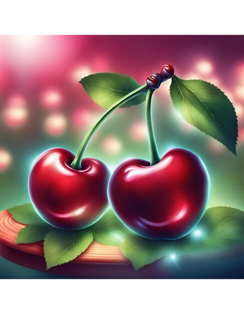 Photo cherry fruits with green background