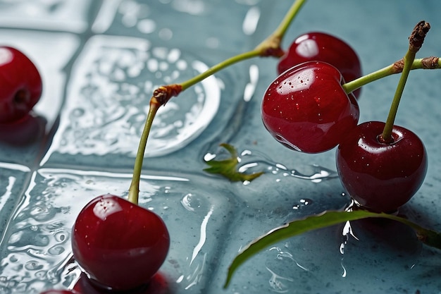 Photo cherry on a glossy ceramic tile